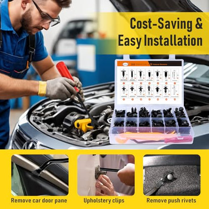 2Sets 260PCS Car Bumper Retainer Clips Kit - Auto Plastic Rivets & Push Fasteners Set, Most Popular Sizes for Door Trim, Panel, Fender - Compatible with GM, Ford, Toyota, Honda, Chrysler - size: 2X260pcs+5tool