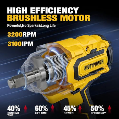 1/2'' Brushless Impact Wrench 516 ft-lbs(700 Nm) and 3/8'' Cordless Ratchet Wrench 44 ft-lbs (60 Nm),20V Wrench Combo Set, with Variable Speed, LED Light, 4.0Ah &2.0Ah Battery, Charger