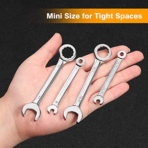 SPEEDWOX 20-Piece Mini Combination Wrench Set, High Carbon Steel, Silver - size: Metric & SAE