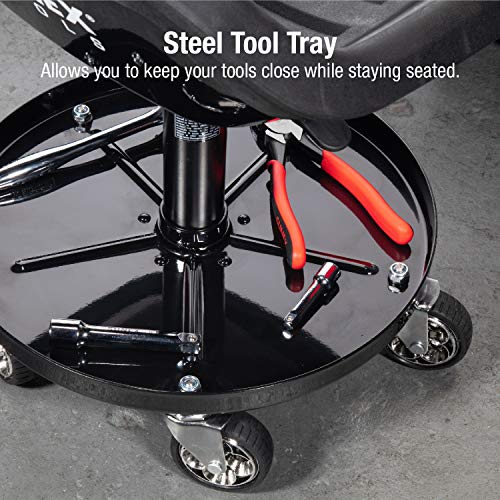 SUNEX TOOLS 8514 300-Pound Capacity Telescoping Tractor Seat with Parts Tray and 3.5-Inch Heavy Duty Casters