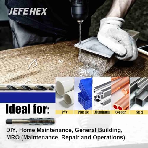 JEFE HEX 18pcs Metric Drill and Tap Set with 1 Piece T-Handle Ratchet Tap Wrench, Tap Range M2.5 * 0.45—M12*1.75, Black and Gold Premium HSS Jobber Length Drill Bits and Hand Plug Taps with Metal Box - size: 18PCS Metric
