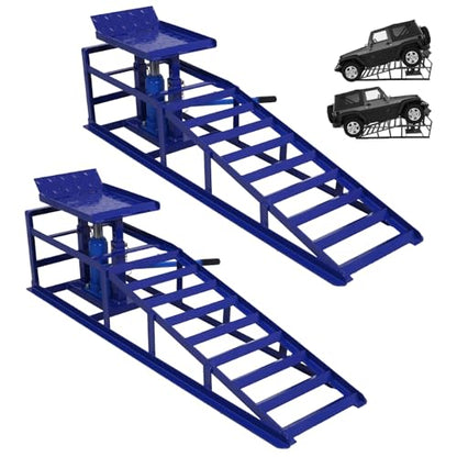 2pcs Car Ramps with 5T 10000lbs Heavy Duty Hydraulic Lift, Car Ramp for Oil Change and Repair, Low Profile Car Truck Lift Service Ramps, Portable Car Lift for Workshop, Repair Shop, Home Garage.Black - size: 2P Blue