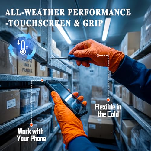 ANBOSON 10mil Nitrile-Gloves Disposable-Orange Chemical-Resistant Rubber - Mechanic Gloves Heavy Duty, Latex Free, Diamond Grip (100, Medium) | Diamond Grip,Latex Free,Chemical Resistant Disposable Thick Rubber Gloves for Auto Repair, Industrial, Food, Wo