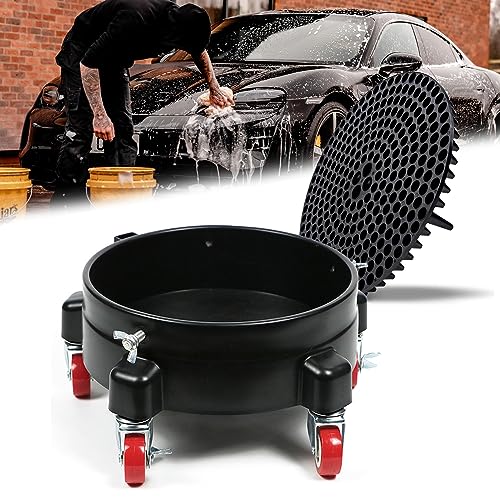 5 Gallon Bucket Dolly with Bucket Insert,Professional Car Wash Bucket Dolly | with 5 Wheels,including 2 Locking Casters for Car Washing, Detailing, Garage & More