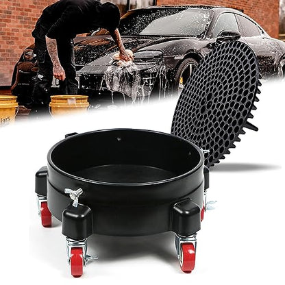 5 Gallon Bucket Dolly with Bucket Insert,Professional Car Wash Bucket Dolly | with 5 Wheels,including 2 Locking Casters for Car Washing, Detailing, Garage & More
