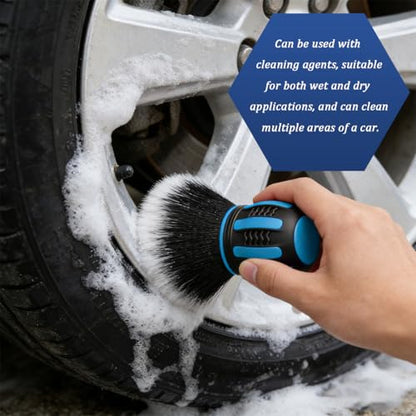 Car Detailing Brush, Ultra Soft Vehicle Handle Synthetic Brush with Storage Rack, Automotive Interior Dusting Cleaning Tool for Air Conditioner Vents Dashboard, Universal Fit (Blue) - color: Blue