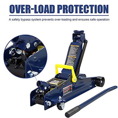 2.5 Ton (5,000 lb) Capacity Blue Hydraulic Low Profile Trolley Service/Floor Jack with Single Piston Quick Lift Pump