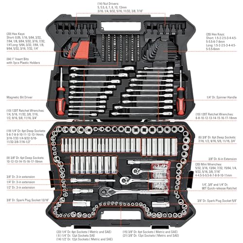 STARWORK TRUE MECHANIC 303-Piece Mechanics Tool Set and Socket Set, 1/4", 3/8", 1/2" Drive, Professional, SAE/Metric - size: 303 PC