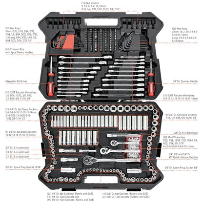 STARWORK TRUE MECHANIC 303-Piece Mechanics Tool Set and Socket Set, 1/4", 3/8", 1/2" Drive, Professional, SAE/Metric - size: 303 PC