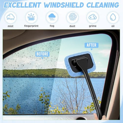 FoldTier 8 Pcs Car Windshield Cleaner Tool Kit with Removable Handle, Microfiber Towel Pads, Brush, Empty Spray Bottle for Auto Glass Wiper Suvs Rvs & Home Windows(Light Blue) - color: Light Blue