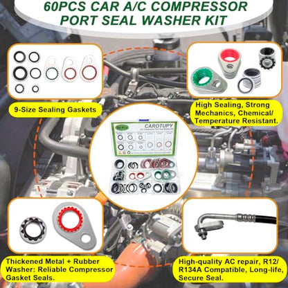 Car A/C Repair Kit for Vehicle Repair, 525 Pcs | Contains O Ring Kit, Valve Core Accessories Kit, Valve Core Cap Kit, Gasket Seal Kit, Fuel Line Disconnect Tool Set
