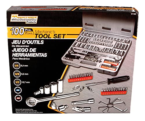Performance Tool W1198 SAE/Metric 100-Piece Socket (1/4-Inch, 3/8-Inch & 1/2-Inch Drive) and Bit Set - size: 100-Piece (Pack of 1), style: Socket & Bit Set