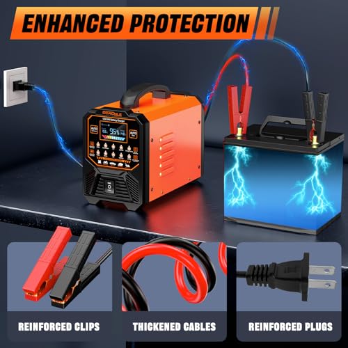DCACNLE 12V/24V 0-15A Car Battery Charger Heavy Duty, Smart Trickle Charger | Automatic Maintaine, Desulfator with Overcharge Protection & Auto Shutoffs,Suitable for Various Vehicles&Lead Acid Batteries
