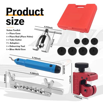 2026 New Brake Line Flaring Tool Kit,Single & Double Flare Tool for Brake Lines/Fuel Lines,Professional Portable Brakes Flare Tools Set with 7 Adapters,Tube Cutter,Deburrer