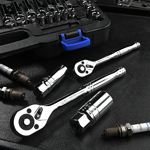 EPAuto 69 Pieces 1/4-Inch & 3/8-Inch Drive Socket Set, Pear Head Ratchet | Chrome (92-824) - size: 69 Pieces