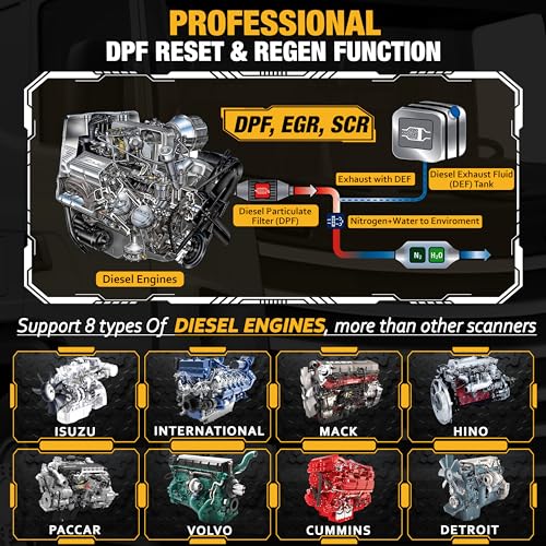 Diesel Laptops Heavy Duty Truck Scanner with DPF Regens Diesel Decoder Mobile Diagnostic Tool for Use with Cummins, Volvo, Paccar, International Vehicles and Repair Information for iOS & Android