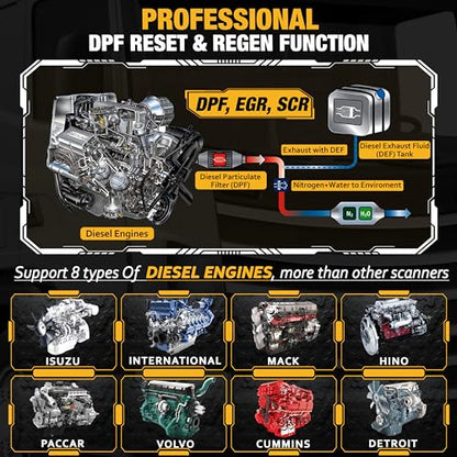 Diesel Laptops Heavy Duty Truck Scanner with DPF Regens Diesel Decoder Mobile Diagnostic Tool for Use with Cummins, Volvo, Paccar, International Vehicles and Repair Information for iOS & Android