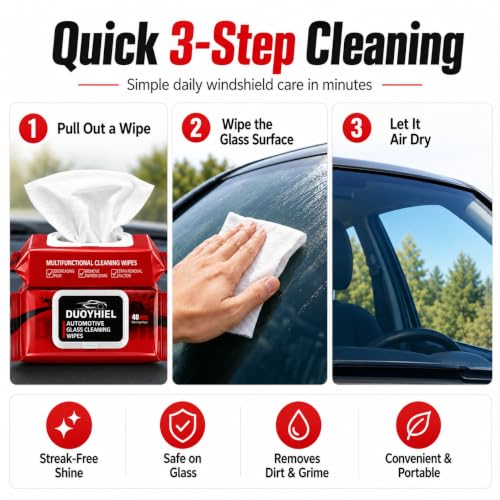 Car Glass Cleaning Wipes, 40 PCS Automotive Windshield Oil Film Remover Wipes for Car Windows, Mirrors & Windshield, Disposable Auto Glass Cleaner Wipes for Haze, Smudges, Water Spots, Dirt & Residue