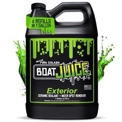 Boat Juice 2in1 Exterior Boat Cleaner & Protectant | Water Spot Remover with SiO2 Ceramic Sealant | Pina Colada Scent | Marine Detailing & Boat Cleaning Supplies, Accessories | Made in USA (1 Gallon)
