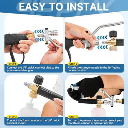 SEPLY Foam Cannon for Pressure Washer Gun Kit with Dual Connector Accessory, Car Wash Foam Gun with 5 Pressure Washer Nozzle Tips 3/8'' Swivel Quick Connector and M22-14mm and M22-15 mm Fitting