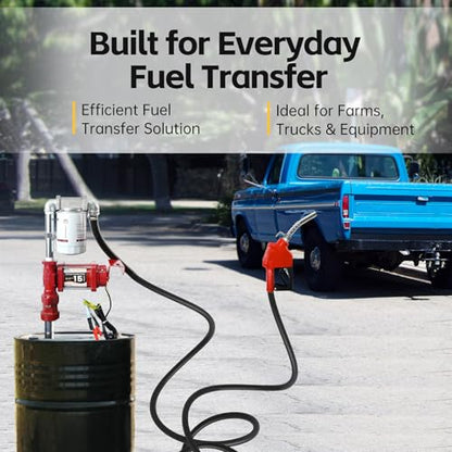 FMCNMech 12V Fuel Transfer Pump, 15 GPM Diesel Transfer Pump Kit with Automatic Shut-Off Nozzle, Heavy-Duty Fuel Pump with 13 ft Hose for Gasoline, Diesel & Kerosene - color: 15 GPM Gas & Diesel Pump
