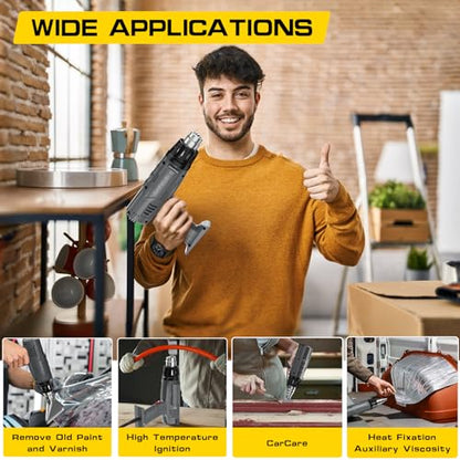 DIAFIELD 1850W Heat Gun, Dual Temperature Settings 572.0 °F&1202 °F(300 °C~650 °C), Fast Heat Hot Air Gun, Durable& Overload Protection, with 4 Nozzles for Shrink Wrap, Vinyl, Crafts, Epoxy Resin - size: Normal Size