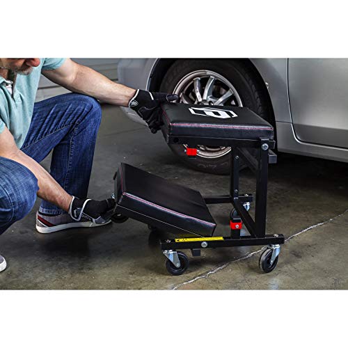 Powerbuilt 2-in-1 Rolling Creeper Seat Converts from High to Low Roller Seat, Fast, Tool-Free Conversion, Garage, Shop, Brake Jobs, Washing, Detailing, Maintenance, Thick Pad, 3-in. Casters - 240298 - style: 2-in-1