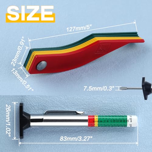 SPEEDWOX Brake Lining Thickness Gauge 8PCS SAE & Metric Automotive Brake Pad Measure Ruler Tire Tread Depth Gauge Tool Brake Lining Gauge Set Color Coded - 2mm to 12mm for Motorcycle Car Truck and Bus