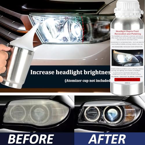 VCTSELITY 200ML Headlight Restoration Liquid, Car Headlight Polishing Repair Fluid, Headlight Polish Restoration Kit Refill Bottle to Remove Yellowing/Scratch/Haze/Oxidation/Vague - size: S