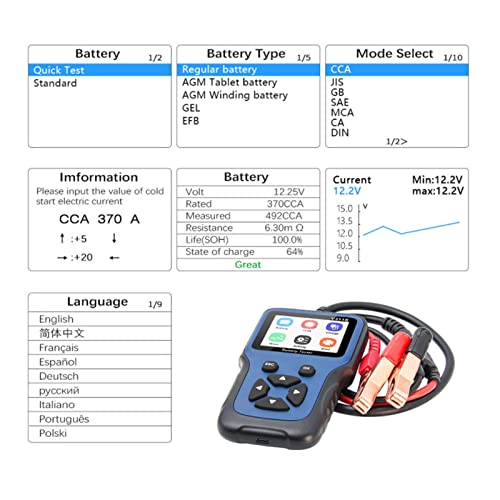 Battery Load Scanner Tool, 2.8 inch Display 12V Car Battery Tester V311B Multi Functional 100-2000CCA Powerful for Pick Up Truck