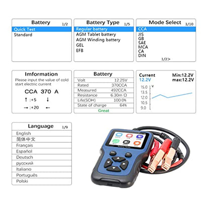 Battery Load Scanner Tool, 2.8 inch Display 12V Car Battery Tester V311B Multi Functional 100-2000CCA Powerful for Pick Up Truck