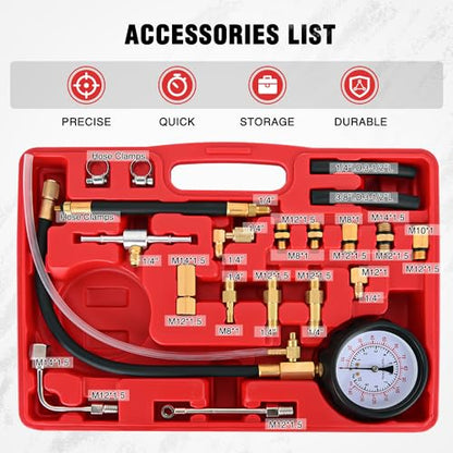 Nilight Fuel Pressure Gauge Tester Kit, 0-140PSI Fuel Injection Pump Pressure Gauge Kit Gasoline Pressure Diagnostic Tools - color: Preminum