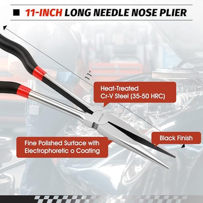 TOOLEAGUE 11" Extra Long Needle Nose Plier, Non-Slip Grip, Straight Long Nose Plier for Home Repairing,Jewelry Making and Mechanics - size: 1pc,11"Straight Long Nose Plier