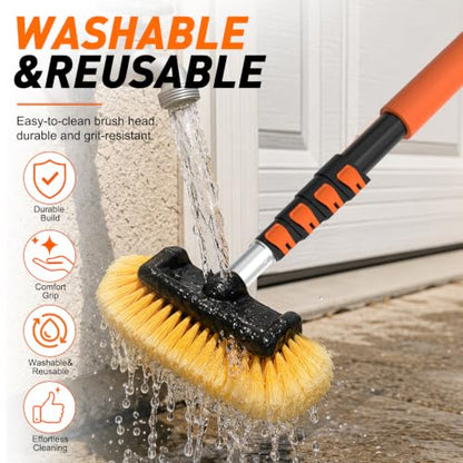SISUPASSIE Car Wash Brush, 20FT Telescopic Car Wash Brush with Long Handle, 12-Inch Soft Bristle Car Cleaning Brush for Cleaning Car, RV, Truck, Boat, Solar Panels - size: 20FT