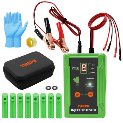 Universal Fuel Injector Tester Cleaner Tool Kit, DIY Cleaning Tool with 8 Pulse Modes, 4 Wire Dual Channel for 2 Injectors, 8 Size Adapters, 12V/5V Output Power - color: Green