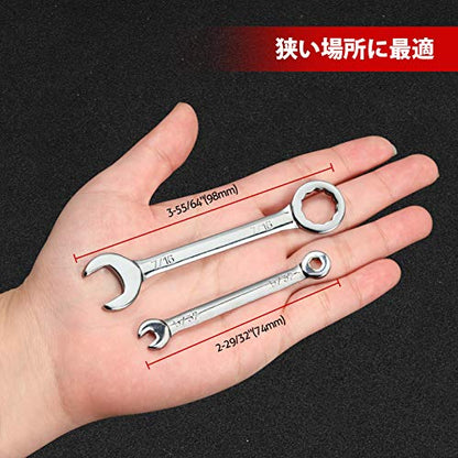 SPEEDWOX 10-Piece Mini Wrench Set, Standard SAE Sizes, High Carbon Steel, Portable Canvas Bag - size: SAE