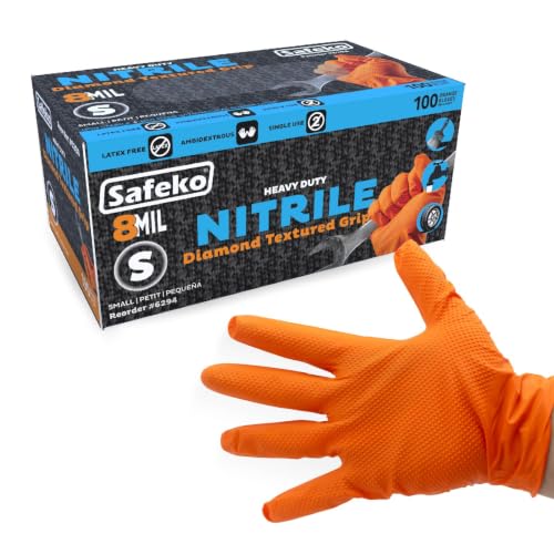 Nitrile Diamond Texture Gloves, 8 Mil Industrial Disposable Glove | Heavy Duty Industrial Disposable Gloves, Latex-Free Powder-Free, For Mechanic Automotive Cleaning Janitorial Food Handling - color: Orange, size: Medium