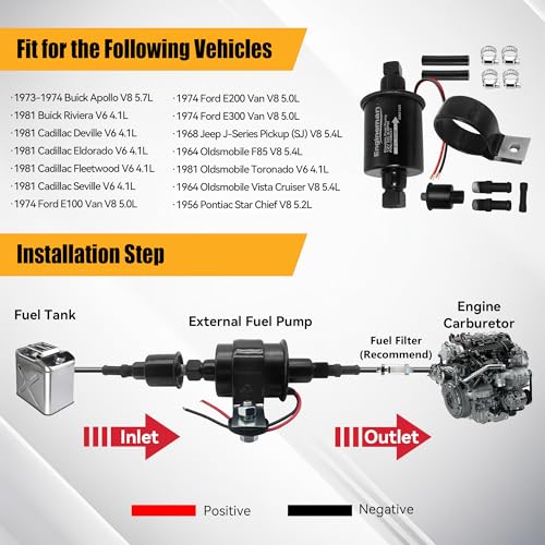 Universal Electric Fuel Pump 12V 5-9 PSI Inline External 5/16 Inch Compatiable with Gas Diesel Marine Carburetor Marine E8012S with 6.56 FT 5/16" ID Fuel Line Hose - size: E8012S 5-9 PSI+ 6.56ft Hose