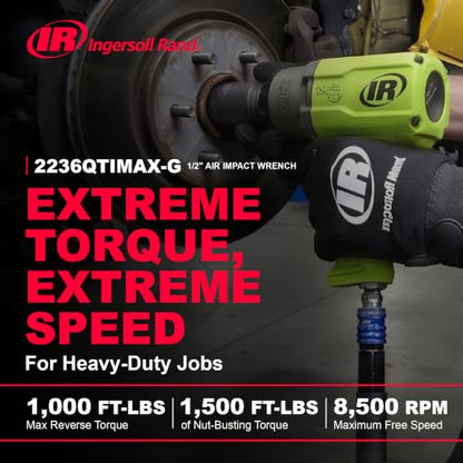 Ingersoll Rand 2236QTIMAX-G DXS2 1/2" Air Impact Wrench, Quiet, 1500 ft-lb Torque, Titanium Hammercase, Friction Ring Retainer, Green - size: Standard Anvil (Single Unit), style: 2236 DXS2, Standard Anvil, Green