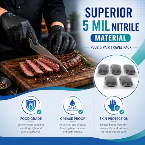 ANBOSON Nitrile Gloves with 5 Pair Travel Package, Disposable Gloves, M - color: Black of 110, size: Medium