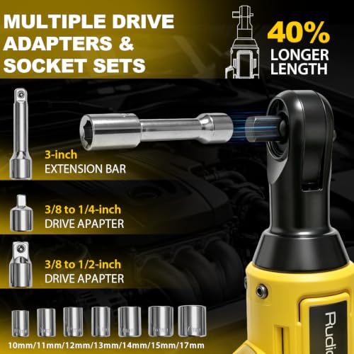 3/8" Electric Ratchet Wrench, Compatible with DEWALT 20V MAX Batteries | 74 Ft-Lbs Brushless Cordless Ratchet, Variable Speed Power, Tool with 1/2" & 1/4" Adapters, Battery and Charger Not Included - size: Standard