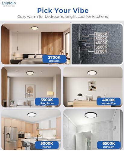 6-Pack 8.66 Inch LED Flush Mount Ceiling Light，2160LM Super Bright，5CCT Selectable (2700K-6500K)Non-Dimmable，Easy DIY Install，Hardwired Light Fixture for Bedroom Kitchen Hallway Closet, Black - color: Black, size: 9 Inch
