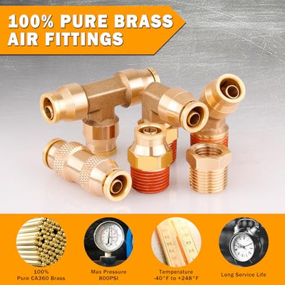 56 Pcs Brass DOT Air Line Fittings kit with Brass Bushings Push to Connect Fittings Push Lock DOT Air Fittings NPT Thread & Quick Connect Air Hose Fittings - color: Gold-56PCS