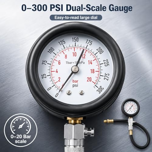 Fuel Pressure Detector kit 0-140 PSI, Universal Fuel Injection Pump Pressure Gauge kit with Quick Release Valve. (11PCred)
