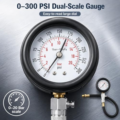 Fuel Pressure Detector kit 0-140 PSI, Universal Fuel Injection Pump Pressure Gauge kit with Quick Release Valve. (11PCred)