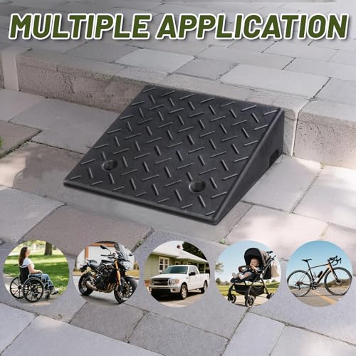 2 Pack Rubber Curb Ramps for Driveway, 6" Height, Heavy Duty 4 Ton (8818 lbs) Capacity, for Lawn Mower, Wheelchair, Motorcycle, Car, Loading Dock & Threshold - size: 6" Rise
