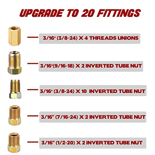 3/16 Copper Coated Flexible Tube Roll - 25 ft + Brake Line Flaring Tool Kit - Single & Double Flare Tool Kit + Tube Bender with 16 Fittings & 4 Unions