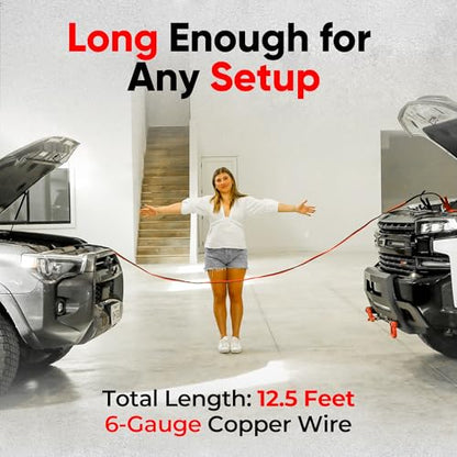 Safe Start Illumi Heavy Duty Jumper Cables Kit - 12FT, 6GA Jump Cable for Car, Truck - W/LED Indicators for Night Use, Reverse Polarity Protection, Copper Wire - Traditional Front-to-Front Design - size: LED Safety Cables