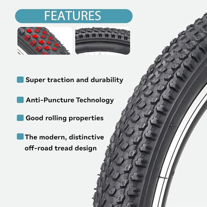 Hycline 2-Pack Mountain Bike Tires Set: 20/24/26/27.5-inch Folding Replacement High-Performance Wear-Resistant Bicycle Tires and Pair Inner Tubes with Tire Levers for MTB Off-Road Bike - color: 20x2.125-30TPI