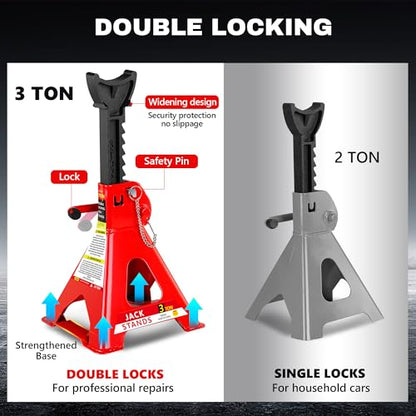 2 Ton (4000 lbs) Capacity, Low Profile Hydraulic Trolley Service/Floor Jack Combo with 2 Ratchet 3 Ton Jack Stands, tire Repair kit, 14-inch Wheel Cross Wrench - color: 2Ton with Jack stands+Tire repair kit+Wrench Red